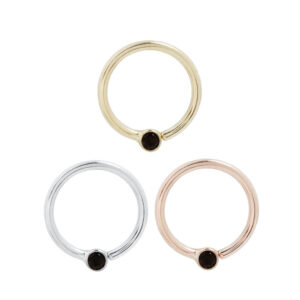 Fixed Bezel 2mm Bead Ring with Black Spinel