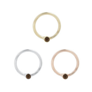 Fixed Bezel 2mm Bead Ring with Smoky Quartz