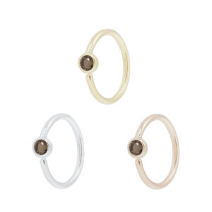 Fixed Bezel 2mm Side Set Facing Bead Ring with Smoky Quartz